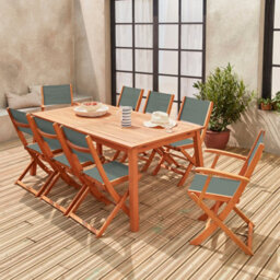 Sweeek - 8-Seater Extendable Wooden Garden Table Set With 8 Chairs Natural 240X100X75 Cm - Almeria 8 - thumbnail 7