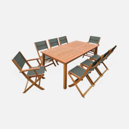 Sweeek - 8-Seater Extendable Wooden Garden Table Set With 8 Chairs Natural 240X100X75 Cm - Almeria 8 - thumbnail 2