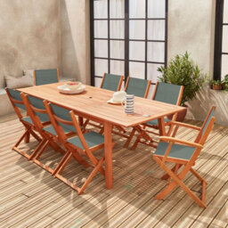 Sweeek - 8-Seater Extendable Wooden Garden Table Set With 8 Chairs Natural 240X100X75 Cm - Almeria 8 - thumbnail 6