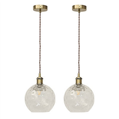 First Choice Lighting Set Of 2 Barnum - Clear Dimple Globe Antique Brass Retro Pendants - image 1