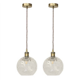 First Choice Lighting Set Of 2 Barnum - Clear Dimple Globe Antique Brass Retro Pendants - thumbnail 1