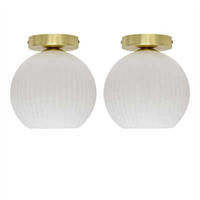First Choice Lighting Set Of 2 Betchley - White Glass Satin Brass Ceiling Light Fittings - image 1