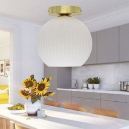 First Choice Lighting Set Of 2 Betchley - White Glass Satin Brass Ceiling Light Fittings - thumbnail 5