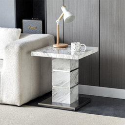 Furniture in Fashion Parini High Gloss Lamp Table Square In Magnesia Marble Effect - thumbnail 1