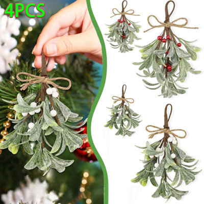 CLEFFNS 4Pcs Artificial Mistletoe Christmas Hanging Ornaments With Red And White Berries, 9 Inch Decorative Mistletoe Picks For Tree Decor - image 1