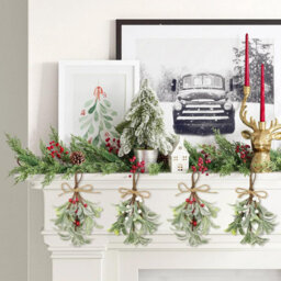 CLEFFNS 4Pcs Artificial Mistletoe Christmas Hanging Ornaments With Red And White Berries, 9 Inch Decorative Mistletoe Picks For Tree Decor - thumbnail 5