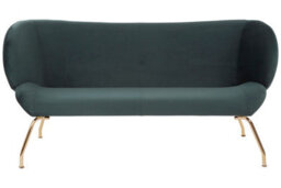 Orsina Green 2 Seat Sofa With Gold Metal Legs, Curved Backrest Upholstered Fabric Couch, Modern Two Seater Sofa - thumbnail 3