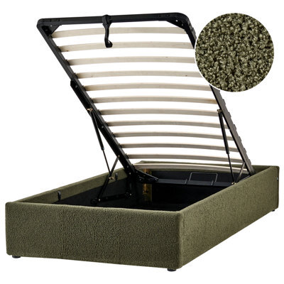 Beliani Ottoman Bed Without Headboard Boucle Dinan 90 X 200 Cm (Eu Single) Dark Green - image 1