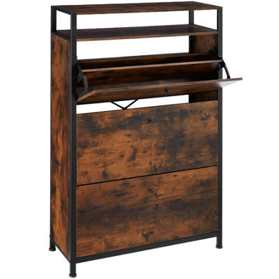 Tectake Slim Rack - 2 Storage Shelves, 3 Tilt Drawers With 2 Racks Per, Industrial Style - 81 Cm - Industrial Wood Dark, Rustic - image 1