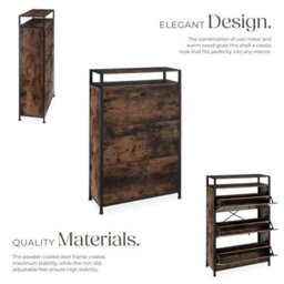 Tectake Slim Rack - 2 Storage Shelves, 3 Tilt Drawers With 2 Racks Per, Industrial Style - 81 Cm - Industrial Wood Dark, Rustic - thumbnail 3
