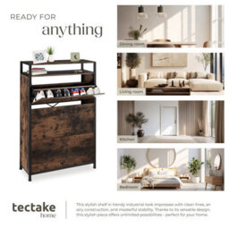 Tectake Slim Rack - 2 Storage Shelves, 3 Tilt Drawers With 2 Racks Per, Industrial Style - 81 Cm - Industrial Wood Dark, Rustic - thumbnail 7