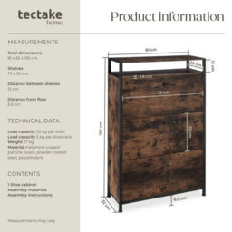 Tectake Slim Rack - 2 Storage Shelves, 3 Tilt Drawers With 2 Racks Per, Industrial Style - 81 Cm - Industrial Wood Dark, Rustic - thumbnail 6