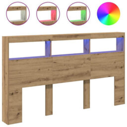 Berkfield Headboard Cabinet With Led Artisan Oak 180X17X102 Cm - thumbnail 2