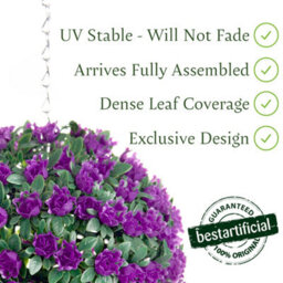 Best Artificial 23Cm Purple Rose Hanging Basket Flower Topiary Ball - Suitable For Outdoor Use - Weather & Fade Resistant - thumbnail 2