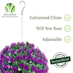 Best Artificial 23Cm Purple Rose Hanging Basket Flower Topiary Ball - Suitable For Outdoor Use - Weather & Fade Resistant - thumbnail 3
