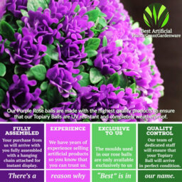 Best Artificial 23Cm Purple Rose Hanging Basket Flower Topiary Ball - Suitable For Outdoor Use - Weather & Fade Resistant - thumbnail 7