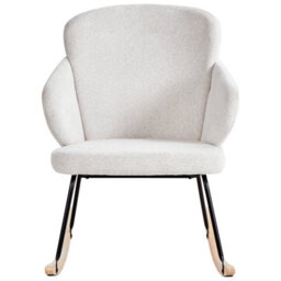 Wyld And Coco Off-White Rocking Chair With Metal Legs And Rubberwood Skates For Living Room, W66 X D74 X H87Cm - thumbnail 1