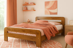 Nodax Single Bed Frame, F2, Solid Pine Wood, Easy Assembly, Sturdy Slats & Extra Support Legs, 3Ft, Oak Finish