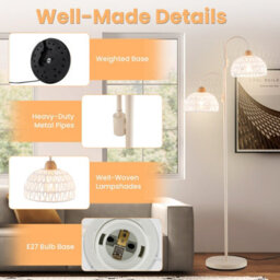 Costway Rotating Floor Light W/ 2 X E27 Bulb Bases Freestanding Tree Lamp W/ Foot Switch - thumbnail 5