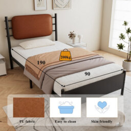 Matteo 3Ft Single Metal Bed Frame With Black Pu Upholstered Headboard - Durable Wrought Iron Design - thumbnail 4