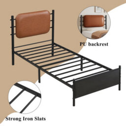 Matteo 3Ft Single Metal Bed Frame With Black Pu Upholstered Headboard - Durable Wrought Iron Design - thumbnail 5