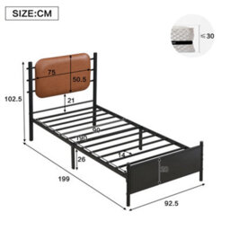 Matteo 3Ft Single Metal Bed Frame With Black Pu Upholstered Headboard - Durable Wrought Iron Design - thumbnail 6