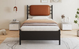 Matteo 3Ft Single Metal Bed Frame With Black Pu Upholstered Headboard - Durable Wrought Iron Design - thumbnail 8
