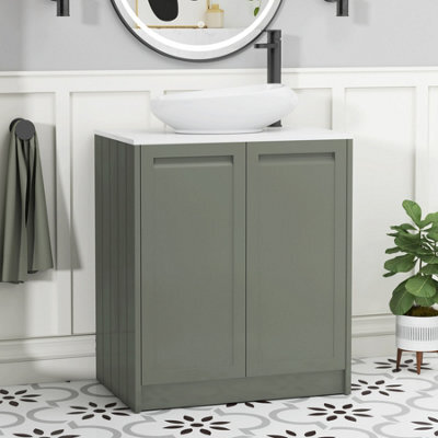 Royal Bathrooms Royal Bathroom Elmore 700mm Matt Green Freestanding Countertop Bathroom Vanity Unit 2 Door Plain White Worktop With Nova Basin - image 1