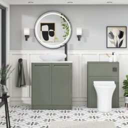 Royal Bathrooms Royal Bathroom Elmore 700mm Matt Green Freestanding Countertop Bathroom Vanity Unit 2 Door Plain White Worktop With Nova Basin - thumbnail 5