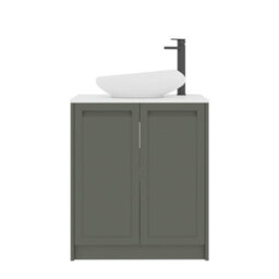 Royal Bathrooms Royal Bathroom Elmore 700mm Matt Green Freestanding Countertop Bathroom Vanity Unit 2 Door Plain White Worktop With Nova Basin - thumbnail 7
