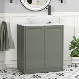 Royal Bathrooms Royal Bathroom Elmore 700mm Matt Green Freestanding Countertop Bathroom Vanity Unit 2 Door Plain White Worktop With Nova Basin - thumbnail 1