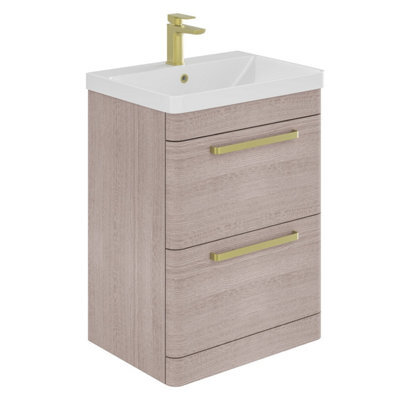 Plum&clay Emery Textured Grey Floor Standing Bathroom Vanity Unit & Basin Set With Gold Handles (W)60Cm (H)86Cm - image 1