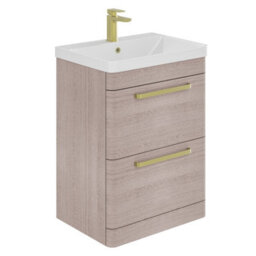 Plum&clay Emery Textured Grey Floor Standing Bathroom Vanity Unit & Basin Set With Gold Handles (W)60Cm (H)86Cm
