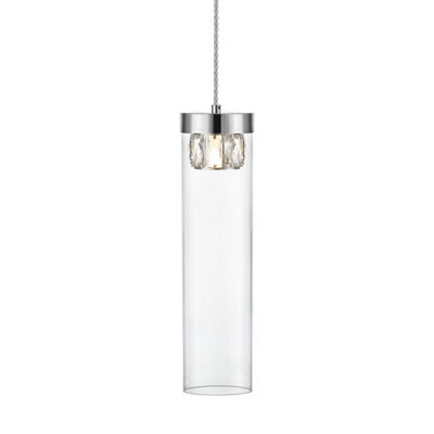 Luminosa Lighting Luminosa Gem Crystal Slim Pendant Ceiling Light, Chrome, 1X G9