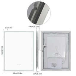 Luvodi 600X800mm Backlit Led Bathroom Mirror, Anti-Fog, 3 Colors Light, Dimmable Smart Makeup Mirror With Touch Switch - thumbnail 2