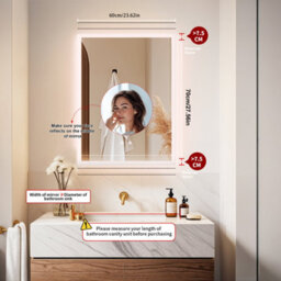 Luvodi 600X800mm Backlit Led Bathroom Mirror, Anti-Fog, 3 Colors Light, Dimmable Smart Makeup Mirror With Touch Switch - thumbnail 9