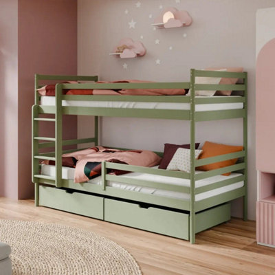 Arte Gusto Olive Wooden Bunk Bed 90 X 200Cm - With 2 Foam Mattresses - image 1