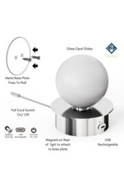 CGC Lighting Cgc Macie Satin Nickel & White Opal Globe Led Rechargeable Magnetic Usb Reading Bedside Wall Light Pull Cord Switch - thumbnail 7