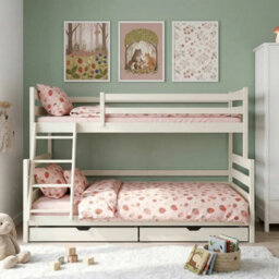 Arte Fami Cotton Wooden Bunk Bed With Drawers - Foam Mattresses - 90 X 200 Cm & 120 X 200 Cm - thumbnail 1