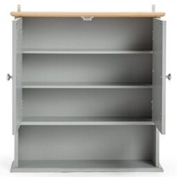 Vonhaus Bathroom Mirror Cabinet, Grey Bathroom Wall Cabinet, Wood Effect Top, 2 Door Bathroom Mirrored Cabinet, 3 Internal Shelves - thumbnail 9