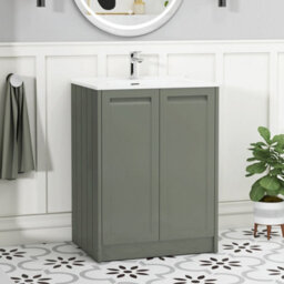 Royal Bathrooms Elmore 600mm Traditional Floor Standing 2 Door Bathroom Vanity Unit With Ceramic Basin Sink - Matt Green - thumbnail 1