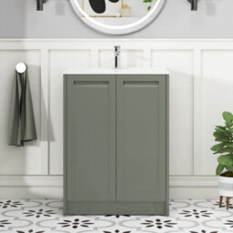 Royal Bathrooms Elmore 600mm Traditional Floor Standing 2 Door Bathroom Vanity Unit With Ceramic Basin Sink - Matt Green - thumbnail 3