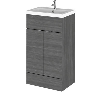 Hudson Reed Fusion Floor Standing 2 Door Vanity Unit & Polymarble Basin, Sink Vanity Unit, Anthracite Woodgrain, 500mm - image 1