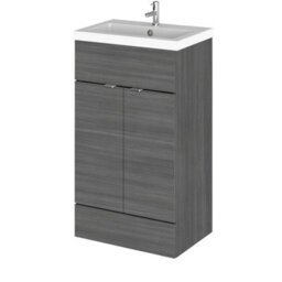 Hudson Reed Fusion Floor Standing 2 Door Vanity Unit & Polymarble Basin, Sink Vanity Unit, Anthracite Woodgrain, 500mm - thumbnail 4
