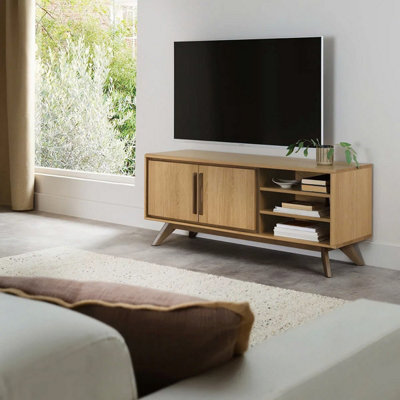 Xample Bentley Designs Kristen Light Oak Entertainment Unit For Tvs Up To 55 Inch, Weathered Oak Finish, Open Storage Shelves, Tv Stand - image 1