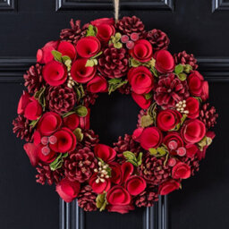 Dibor 35Cm Red Crimson Rose Front Door Christmas Wreath With Star Wreath Hanger - thumbnail 2