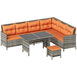 Outsunny 6 Pcs Patio Wicker Sofa Set Rattan Chair Furniture, Orange - thumbnail 2