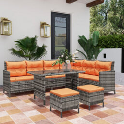Outsunny 6 Pcs Patio Wicker Sofa Set Rattan Chair Furniture, Orange - thumbnail 7