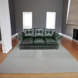 Chesterfield 3 Seater Sofa Settee Antique Green Leather In Era Style - thumbnail 3