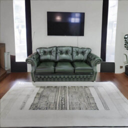 Chesterfield 3 Seater Sofa Settee Antique Green Leather In Era Style - thumbnail 2